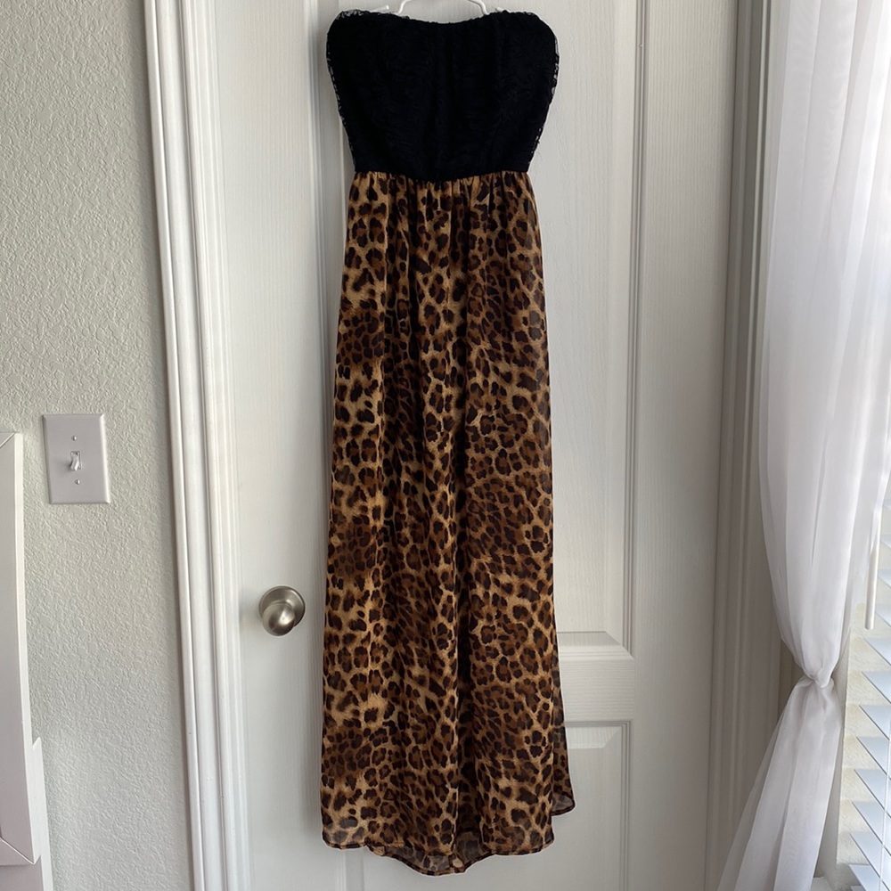 Long beautiful cheetah print dress with black top ,
